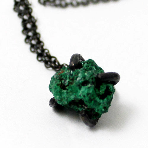 Natural Malachite Pendant Necklace Vintage Silver Handmade Unique Jewelry Women front