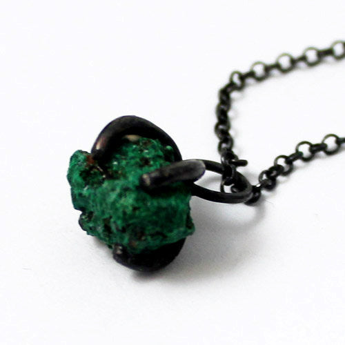 Natural Malachite Pendant Necklace in Vintage Silver Handmade Unique Jewelry Women Men