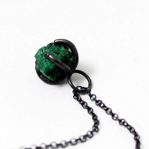 Natural Malachite Pendant Necklace Vintage Silver Handmade Unique Jewelry Women Right