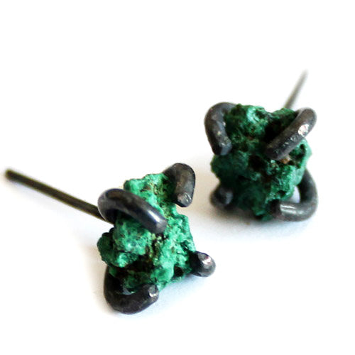 Natural Malachite Stud Earrings in Vintage Silver Handmade Jewelry Accessories Women and Men