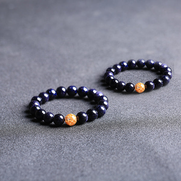 Obsidian Blue Sandstone Beaded Bracelets Handmade Gemstone Jewelry Accessories Women Men chic