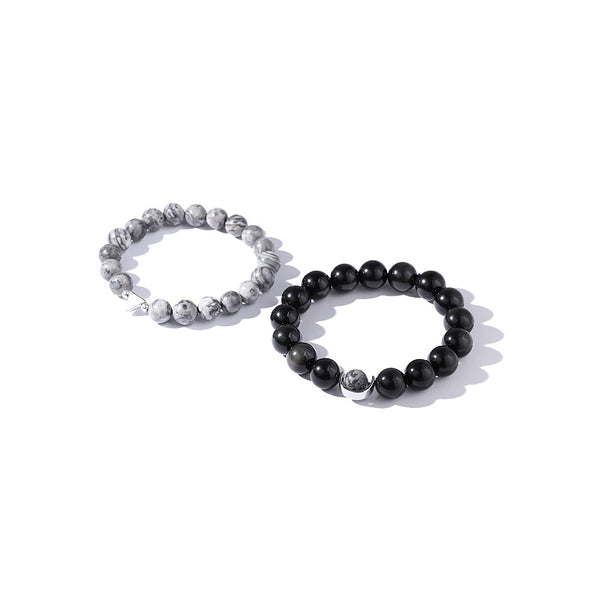 Obsidian Picasso Stone Beaded Bracelet Handmade Lovers Couple Jewelry crystal gift