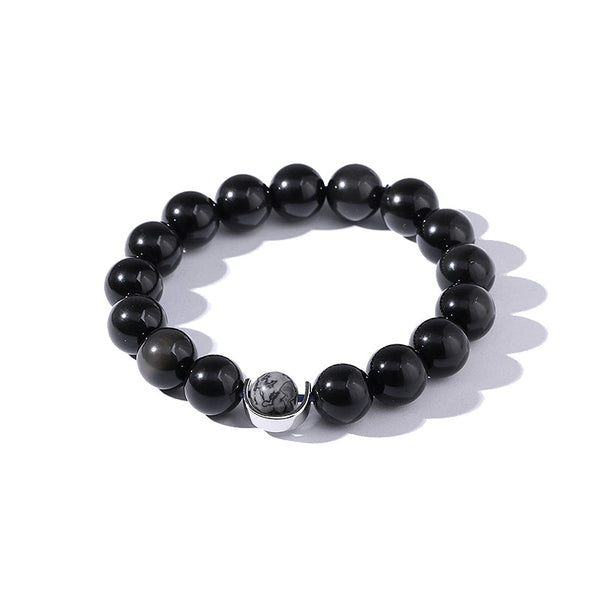 Obsidian Picasso Stone Beaded Bracelet Handmade Lovers Couple Jewelry crystal women men