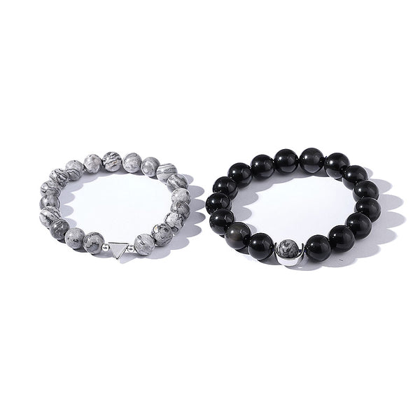 Obsidian Picasso Stone Beaded Bracelet Handmade Lovers Couple Jewelry