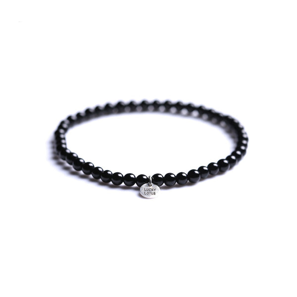 Onyx Obsidian Blue Sandstone Sterling Silver Bead Bracelet