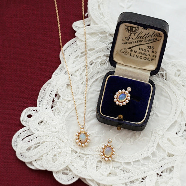 Opal and Pearl Pendant Necklace 14K Gold Plated Sterling Silver Jewelry Accessories Women