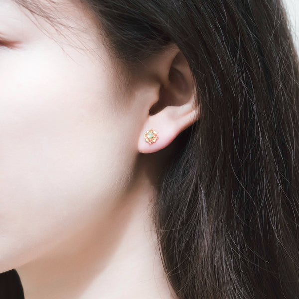 Opal Stud Earrings Gold Silver October Birthstone Handmade Jewelry Women wear