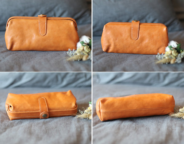 Original Womens Brown Leather Wallets Doctor Bag Clutch Wallet for Women chic
