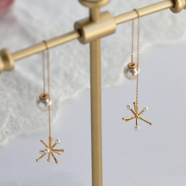 Pearl Snowflake Drop Earrings Threader Earrings Gold Plated Silver Jewelry For Women