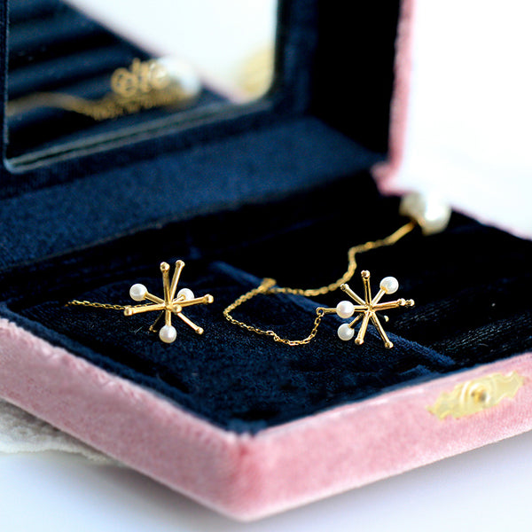Pear Drop Threader Earrings Gold Silver June Birthstone Jewelry Women cute