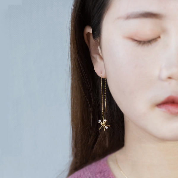 Pear Drop Threader Earrings Gold Silver June Birthstone Jewelry Women elegant
