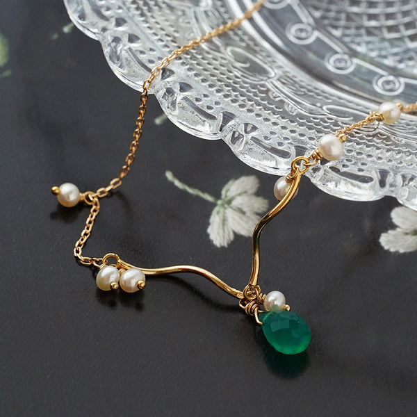 Pearl Green Chalcedony Pendant Necklace 14K Gold Plated Silver Jewelry Accessories Women