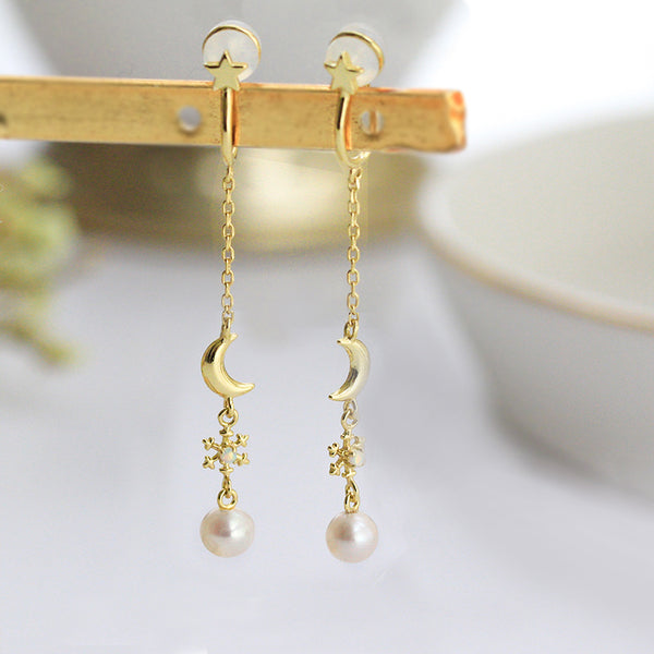 Pearl Clip Threader Earrings Gold Silver June birthstone Jewelry Women gift