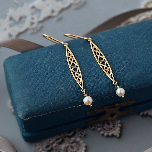 Pearl Hook Clip Earrings 14K Gold Plated Silver Unique Handmade Jewelry For Women