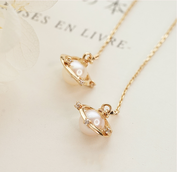 Pearl Threader Drop Earrings Gold Silver Jewelry Women adorable