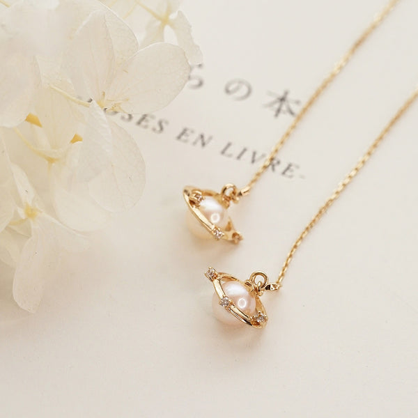 Pearl Threader Drop Earrings Gold Silver Jewelry Women cute