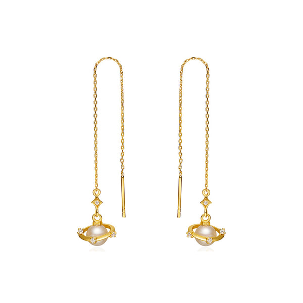 Pearl Threader Drop Earrings Gold Silver Jewelry Women elegant