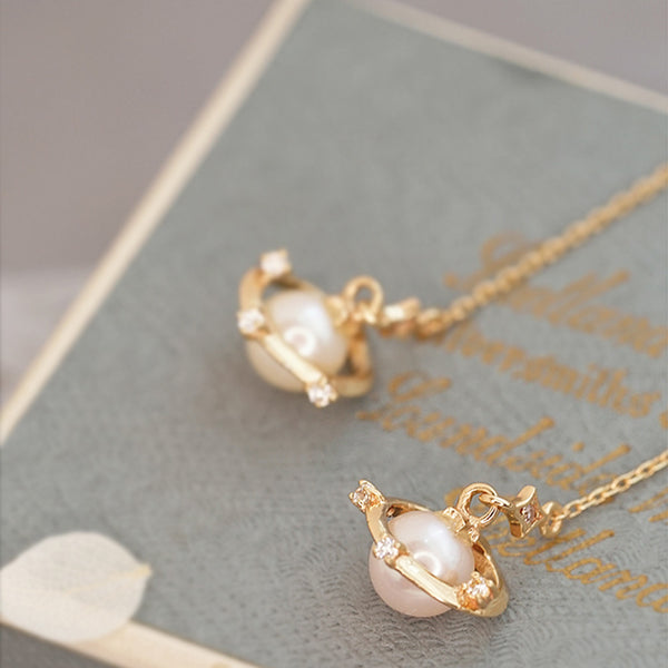 Pearl Threader Drop Earrings Gold Silver Jewelry Women fine