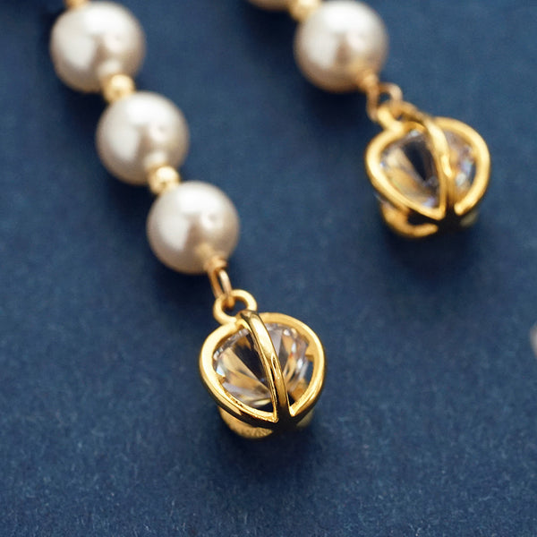 Pearl Zircon Stud Clip Earrings Gold Unique Handmade Jewelry Women beautiful
