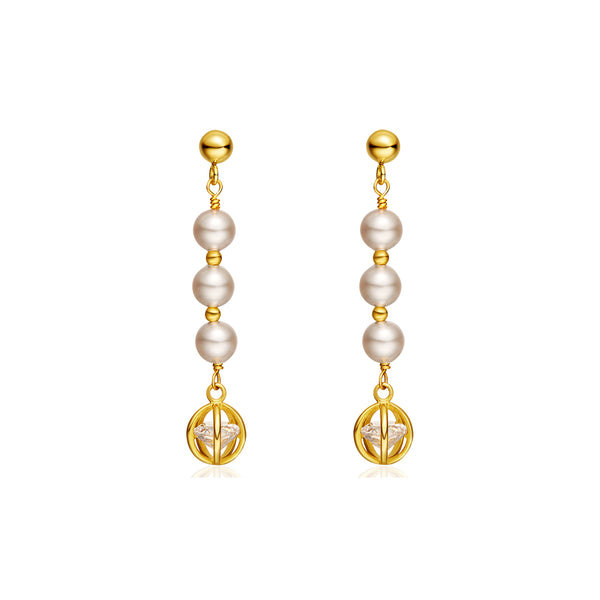 Pearl Zircon Stud Clip Earrings Gold Unique Handmade Jewelry Women chic