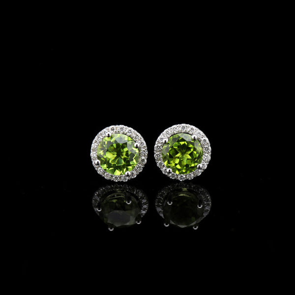 Peridot Stud Earrings in 18K White Gold Plated Sterling Silver Handmade Jewelry Accessories Gifts Women