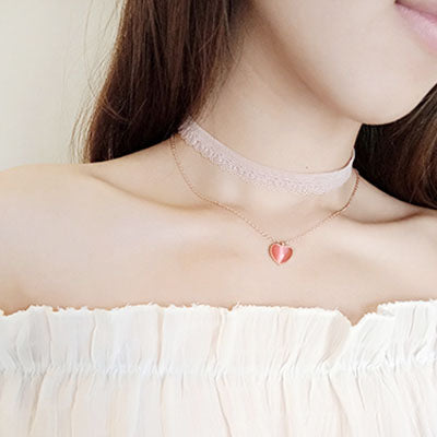 Pink Cat's Eye Pendant Necklace Gold Silver Gift Choker Jewelry Accessories Women adorable