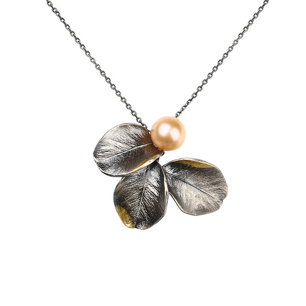 Round Pink Freshwater Pearl Pendant Necklace in Vintage Sterling Silver June Birthstone Jewelry