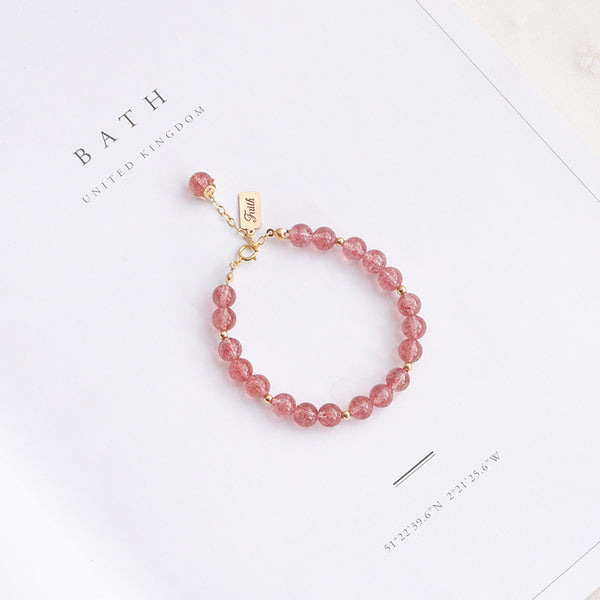 Pink-Womens-Strawberry-Quartz-Crystal-Sterling-Silver-Bead-Bracelet-Handmade-Jewelry-Women-Nice