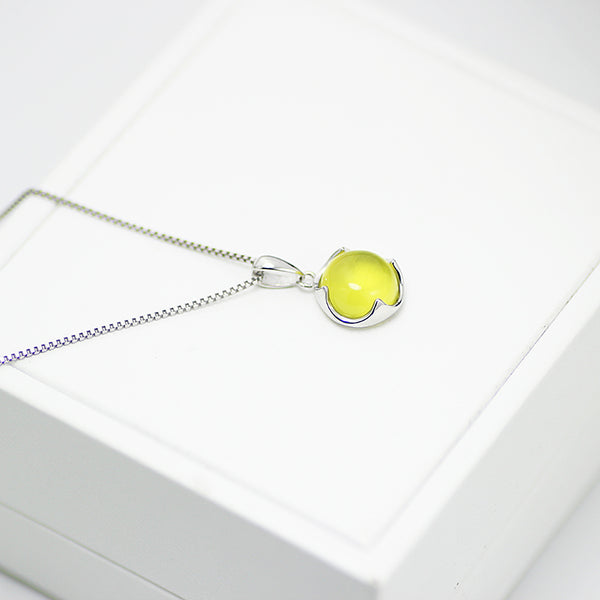 Prehnite Pendant Necklace Silver Gemstone Jewelry Accessories Women yellow