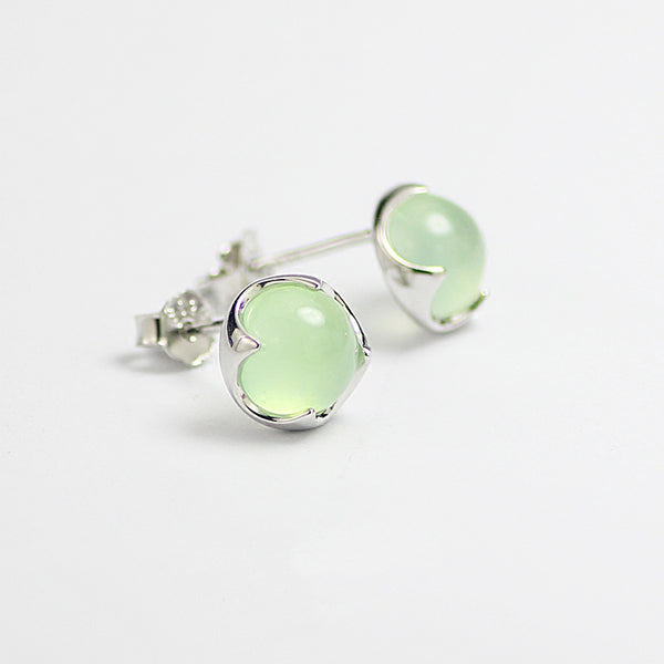 Prehnite Stud Earrings Silver Gemstone Jewelry Accessories Gifts Women CUTE