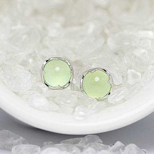 Prehnite Stud Earrings Silver Gemstone Jewelry Accessories Gifts Women girls