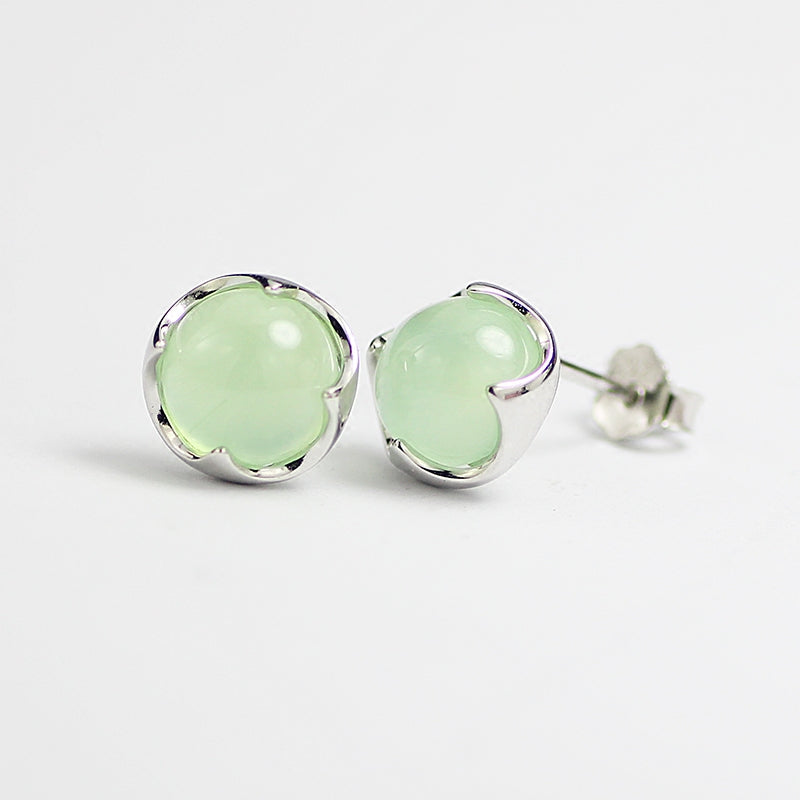 Prehnite Stud Earrings Silver Gemstone Jewelry Accessories Gifts Women