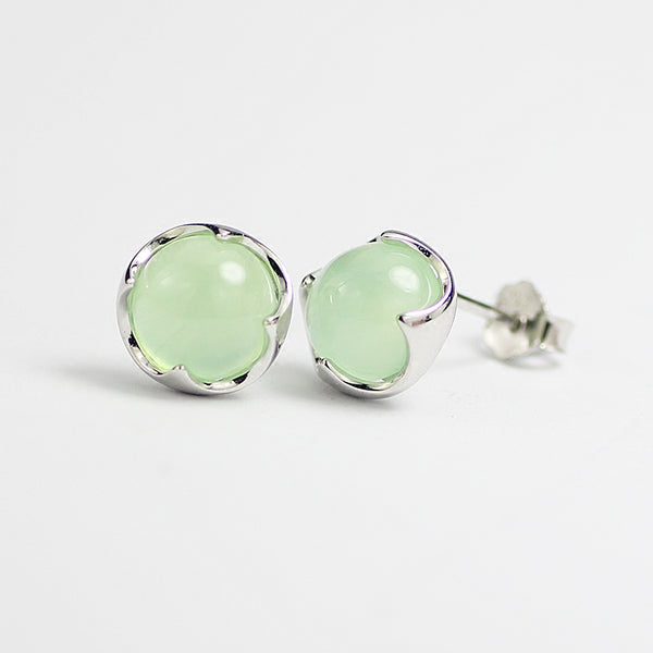 Prehnite Stud Earrings Silver Gemstone Jewelry Accessories Gifts Women