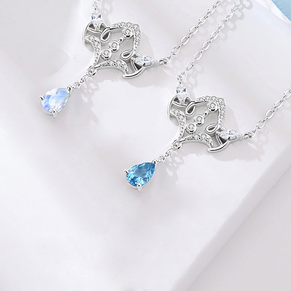 Princess and Knight Moonstone Topaz Pendant Necklace Couple Silver Necklace Chic
