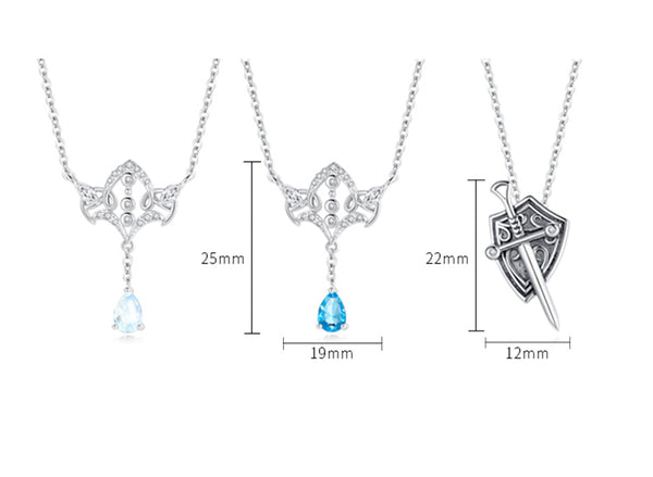 Princess and Knight Moonstone Topaz Pendant Necklace Couple Silver Necklace Details