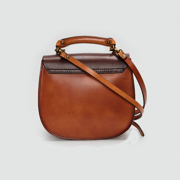 Quilted Ladies Genuine Leather Satchel Handbags Shoulder Bag Small Purse for Women Brown