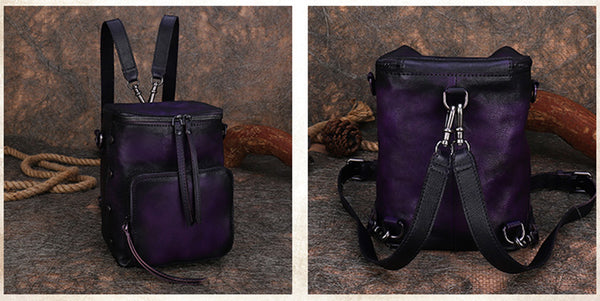 Quilted Ladies Small Leather Sling Backpack Purse Rucksack For Women Genuine-Leather