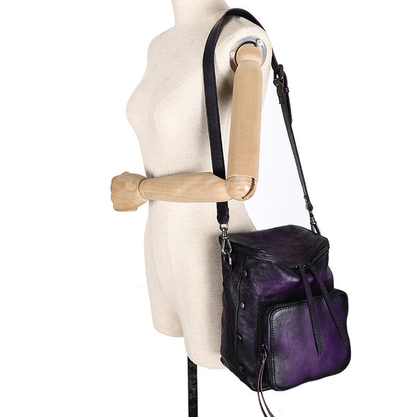 Quilted Ladies Small Leather Sling Backpack Purse Rucksack For Women Handmade