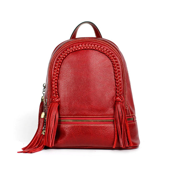 Quilted Womens Small Brown Leather Backpack Purse with Fringe Rucksack Backpacks for Women Accessories