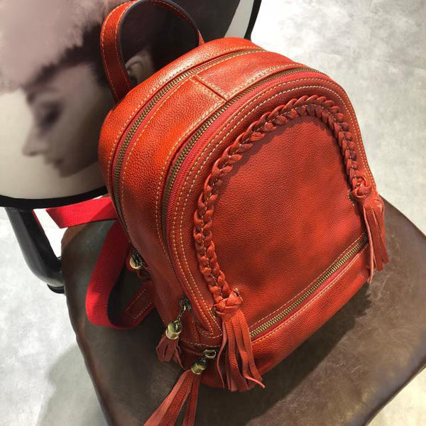 Quilted Womens Small Brown Leather Backpack Purse with Fringe Rucksack Backpacks for Women Chic