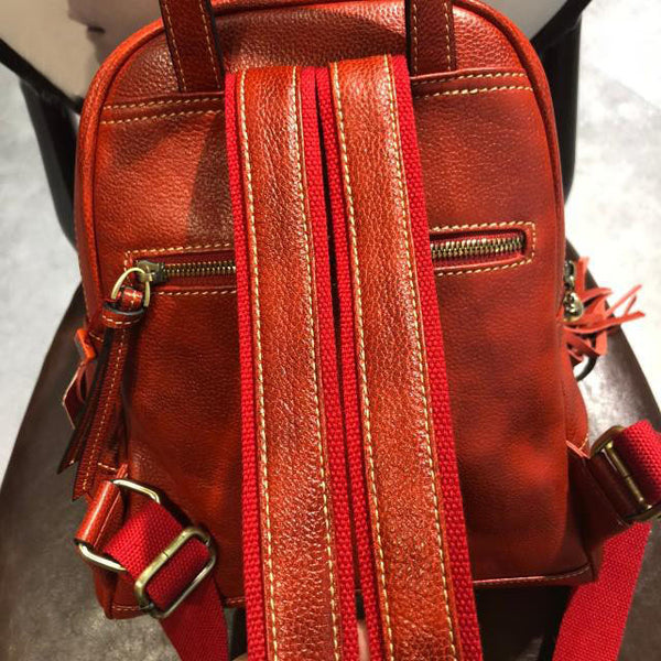 Quilted Womens Small Brown Leather Backpack Purse with Fringe Rucksack Backpacks for Women Cool