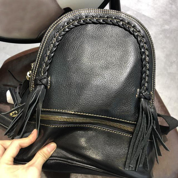 Quilted Womens Small Brown Leather Backpack Purse with Fringe Rucksack Backpacks for Women Fashion