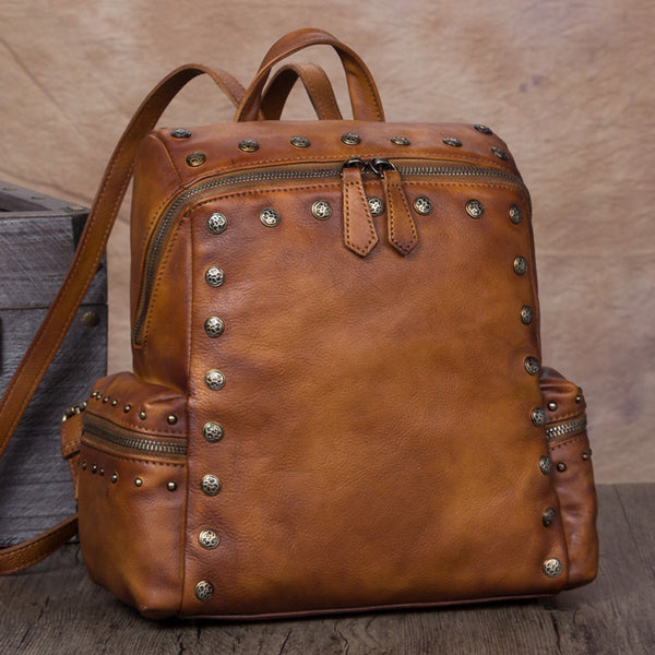Cool Ladies Studded Red Leather Rucksack Backpack Handmade Backpacks for Women