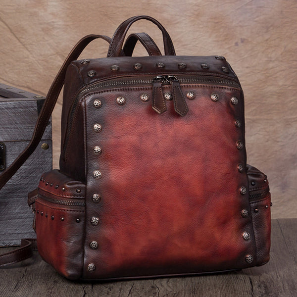 Quilted Womens Square Leather Backpack Purse Small Rucksack for Women Gift idea