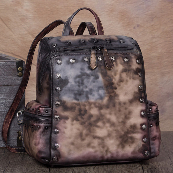 Quilted Womens Square Leather Backpack Purse Small Rucksack for Women Beautiful