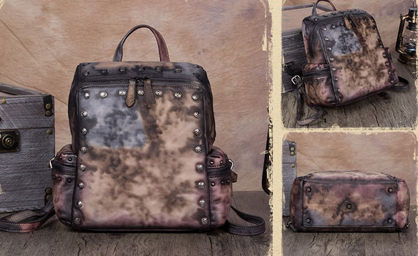 Quilted Womens Square Leather Backpack Purse Small Rucksack for Women Cool