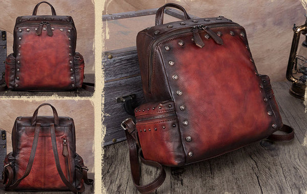Quilted Womens Square Leather Backpack Purse Small Rucksack for Women Cowhide