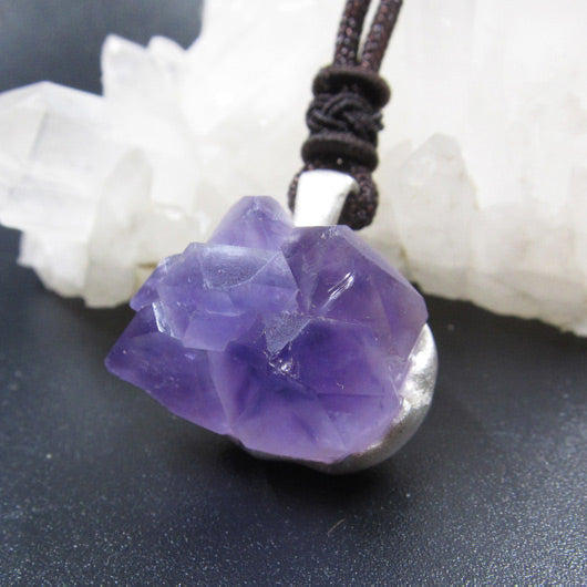 Raw Amethyst Pendant Necklace Silver 1