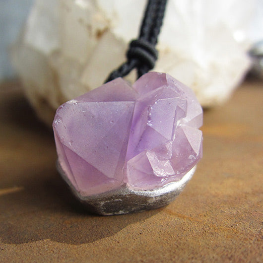Raw Amethyst Pendant Necklace Silver unique 3