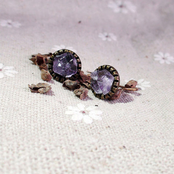 Raw Amethyst Stud Earrings Handmade Jewelry Accessories February Birthstone Women